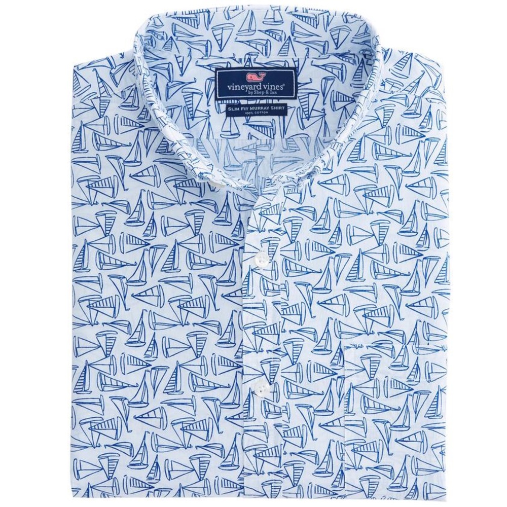 Vineyard Vines White and Blue Casual Button Down Shirt